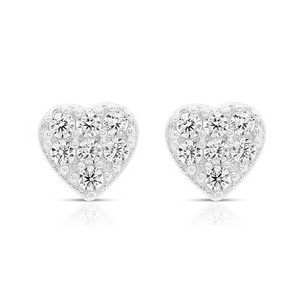 14K WHITE GOLD HEART CZ Stud ScrewBack Earrings